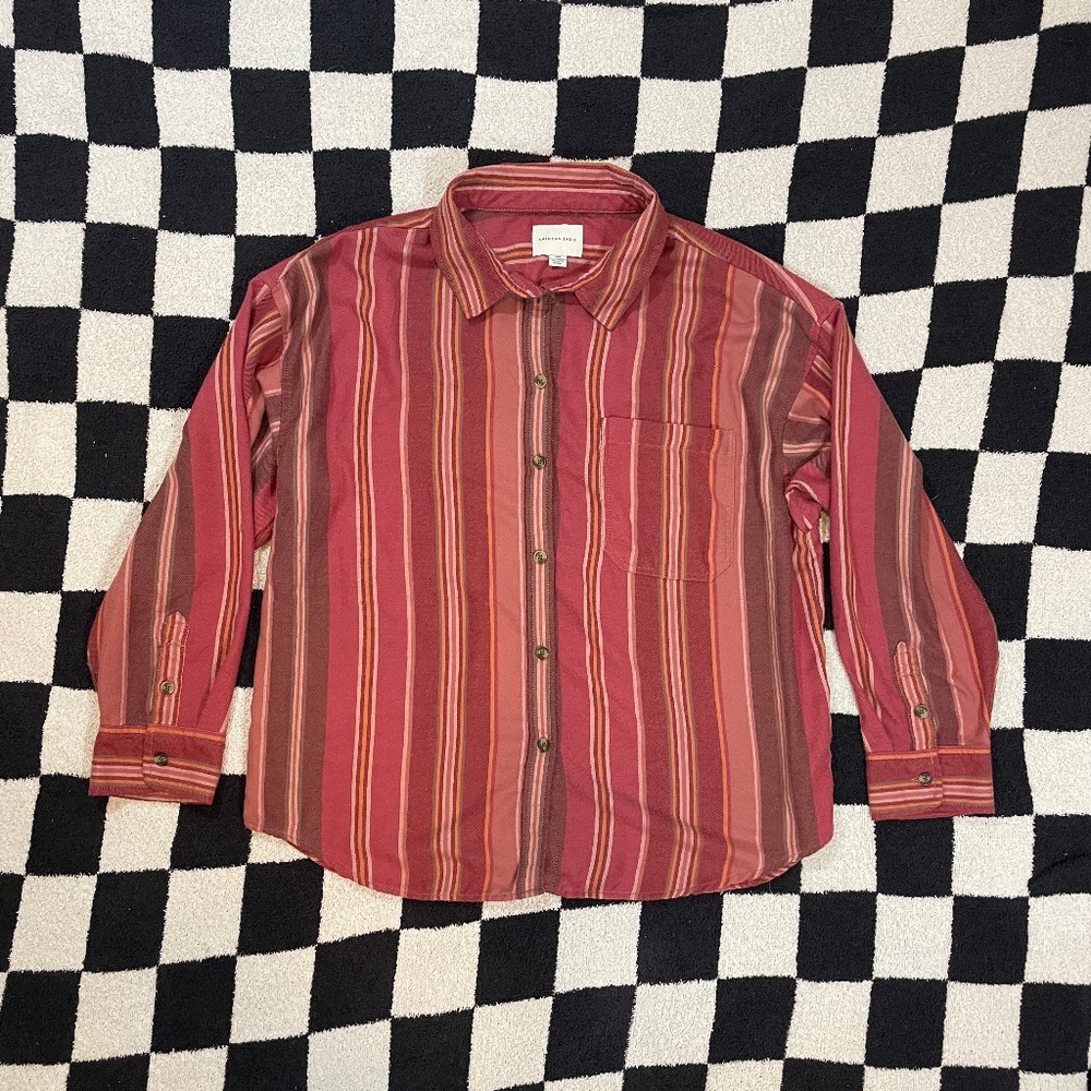 american eagle large flannel shirt women's red rust button down